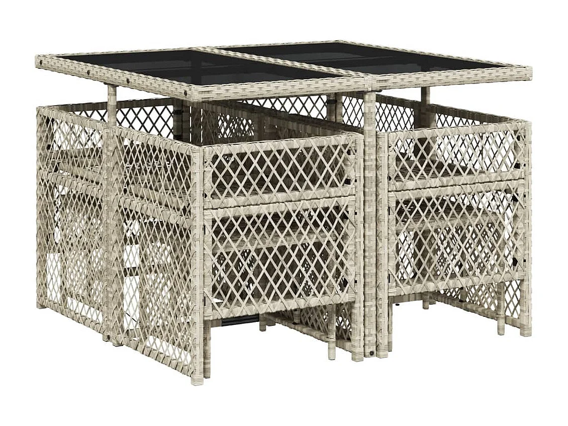 9-tlg. Garten-Essgruppe mit Kissen Hellgrau Poly Rattan