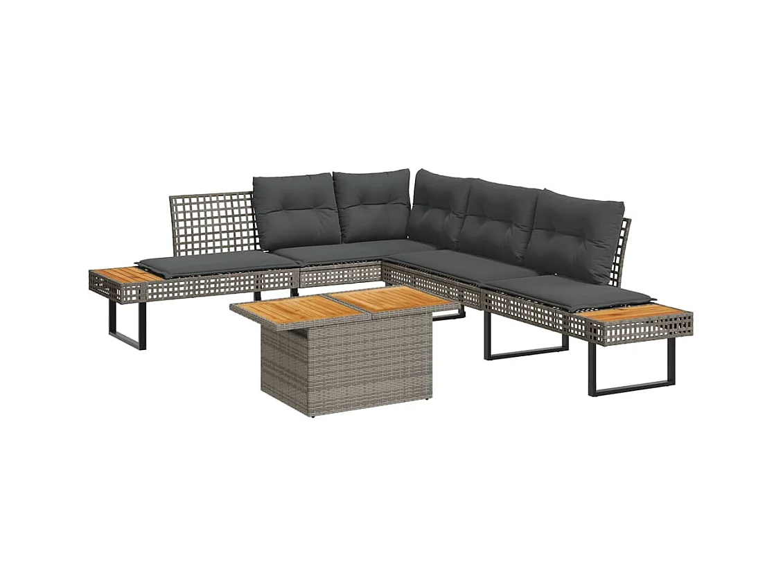 2-delige Loungeset met kussens poly rattan en acaciahout grijs