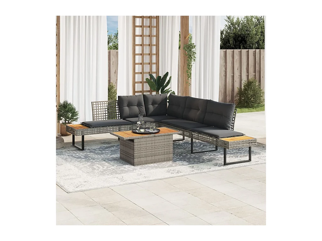 2-delige Loungeset met kussens poly rattan en acaciahout grijs