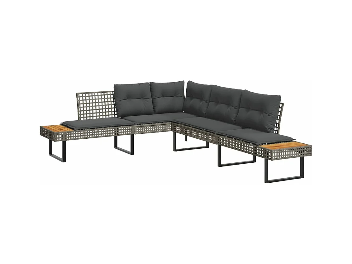 2-delige Loungeset met kussens poly rattan en acaciahout grijs