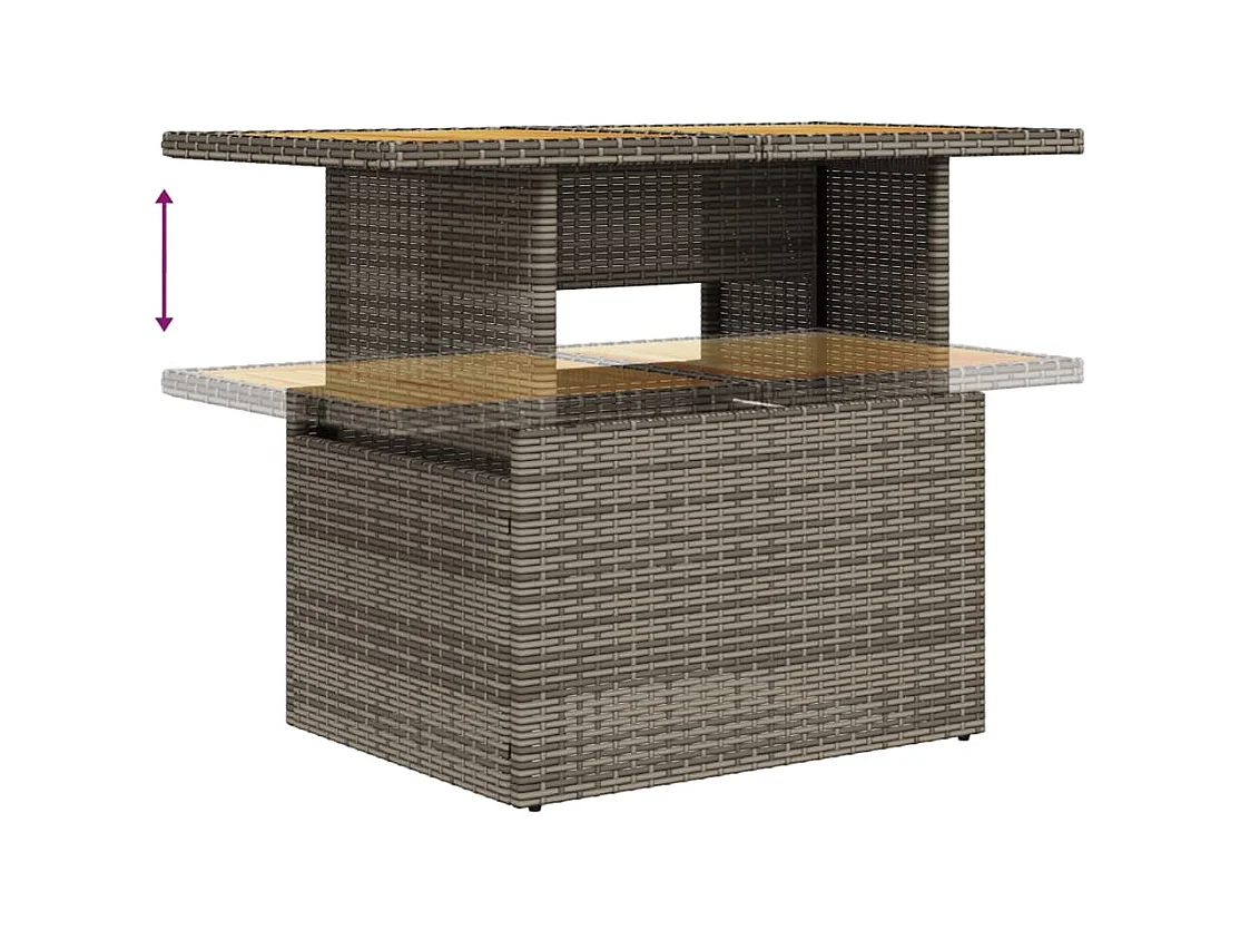 2-delige Loungeset met kussens poly rattan en acaciahout grijs