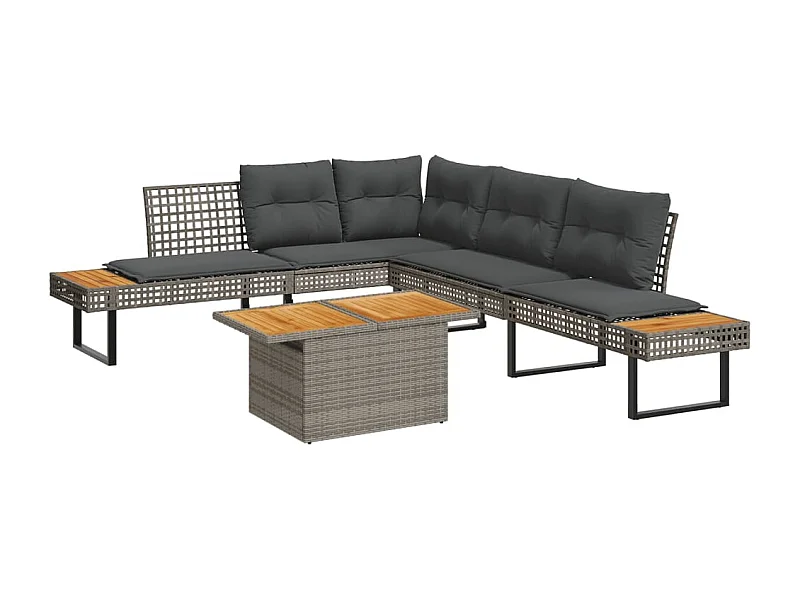 Salon de jardin avec coussins 5 pcs gris résine tressée acacia