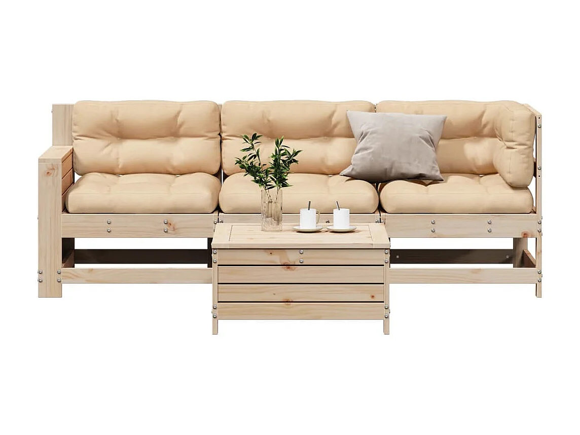 4-tlg. Garten-Lounge-Set mit Kissen Massivholz Kiefer