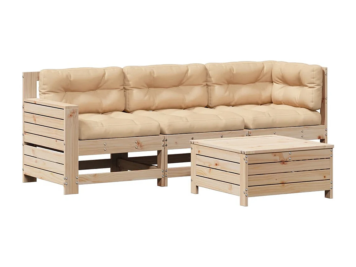 4-tlg. Garten-Lounge-Set mit Kissen Massivholz Kiefer