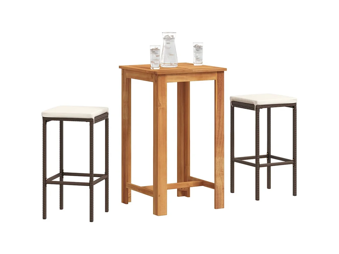 3 pcs conjunto de bar p/ jardim acácia maciça/vime PE castanho