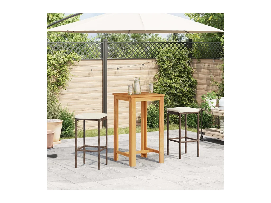Ensemble de bar de jardin 3 pcs marron bois massif acacia rotin
