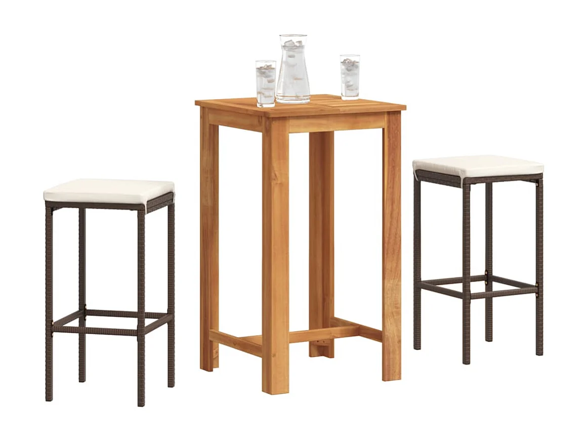 Set Bar da Giardino 3 pz Marrone in Legno Acacia e Polyrattan