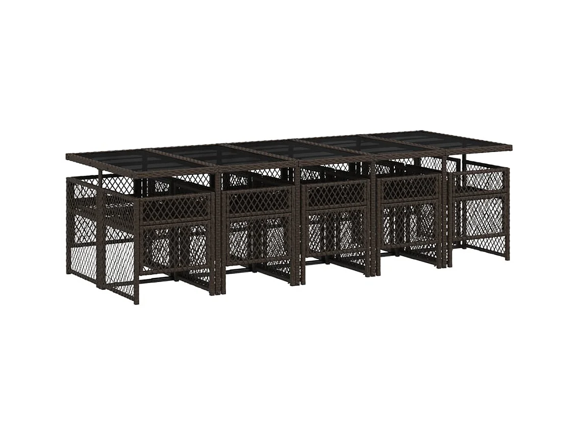 Ensemble à manger de jardin et coussins 11 pcs marron rotin