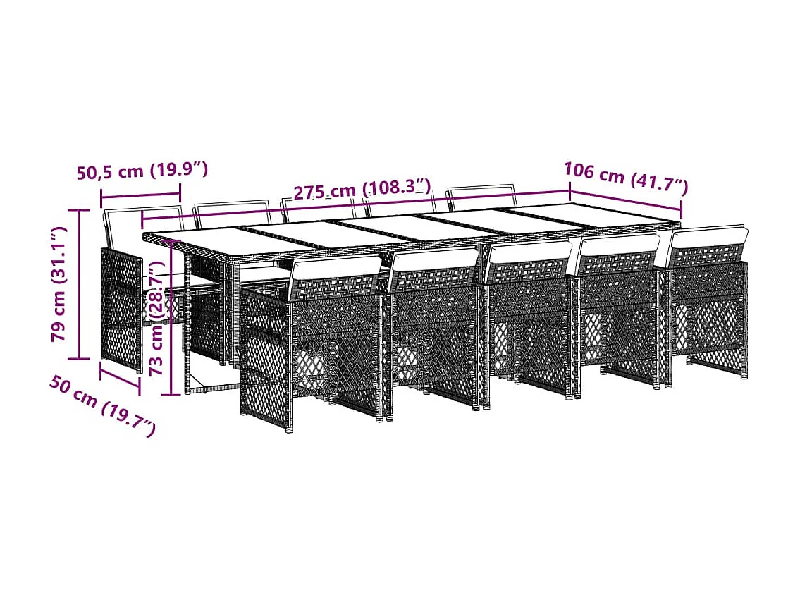 Set da Pranzo da Giardino 11 pz con Cuscini Polyrattan Marrone