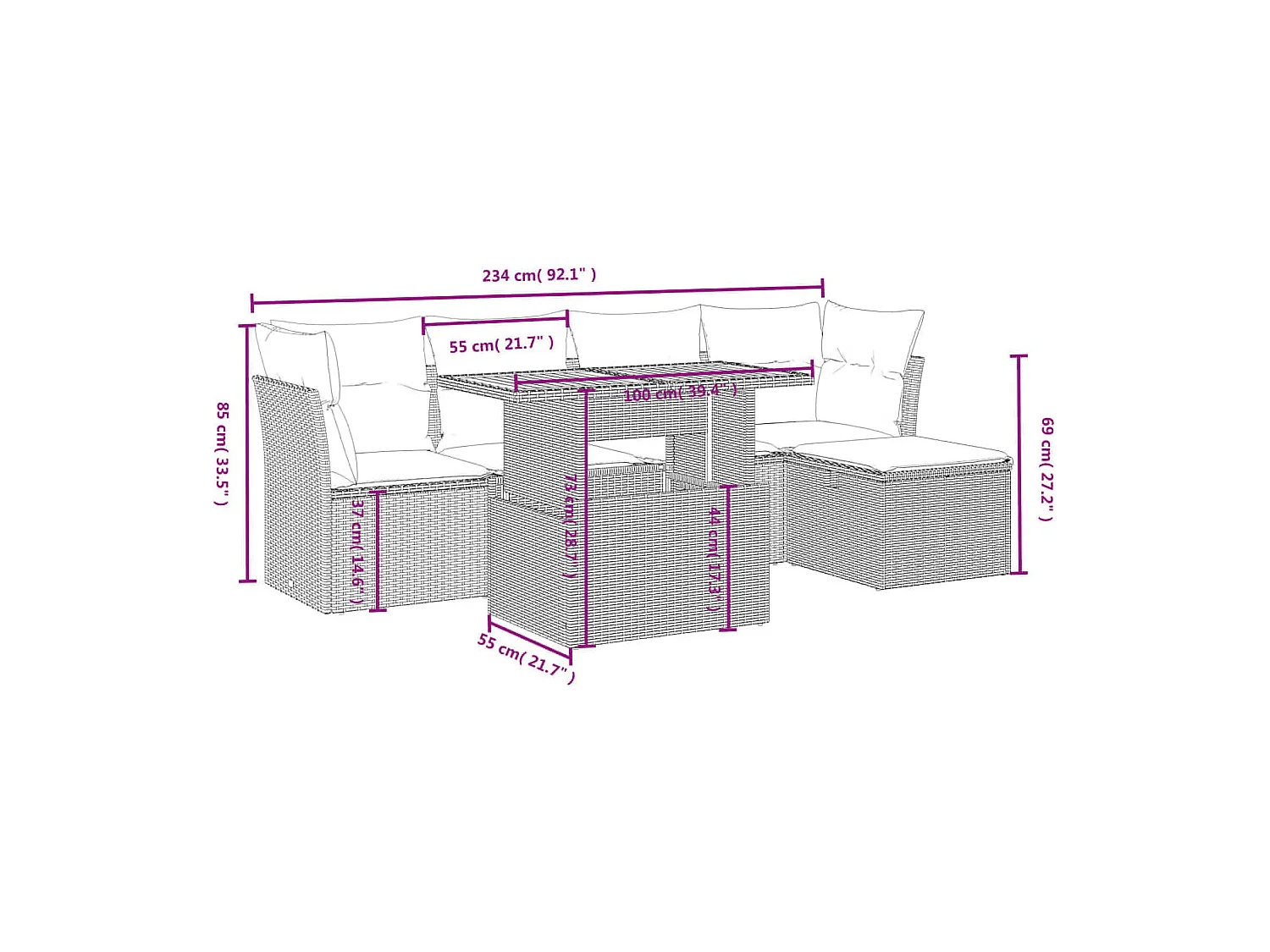 Set Divano da Giardino 6 pz con Cuscini Nero in Polyrattan