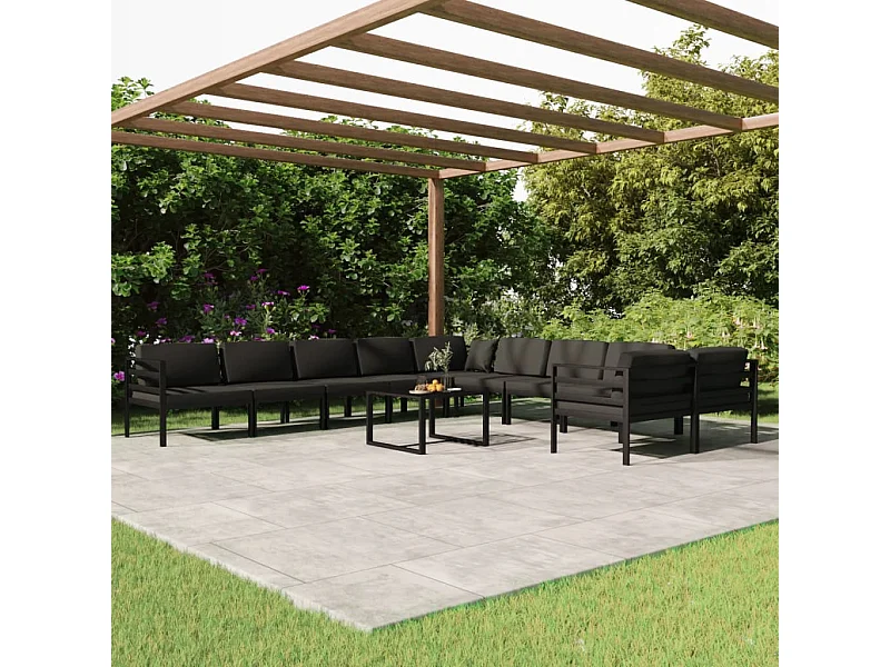 Salon de jardin 11 pcs avec coussins Aluminium Anthracite