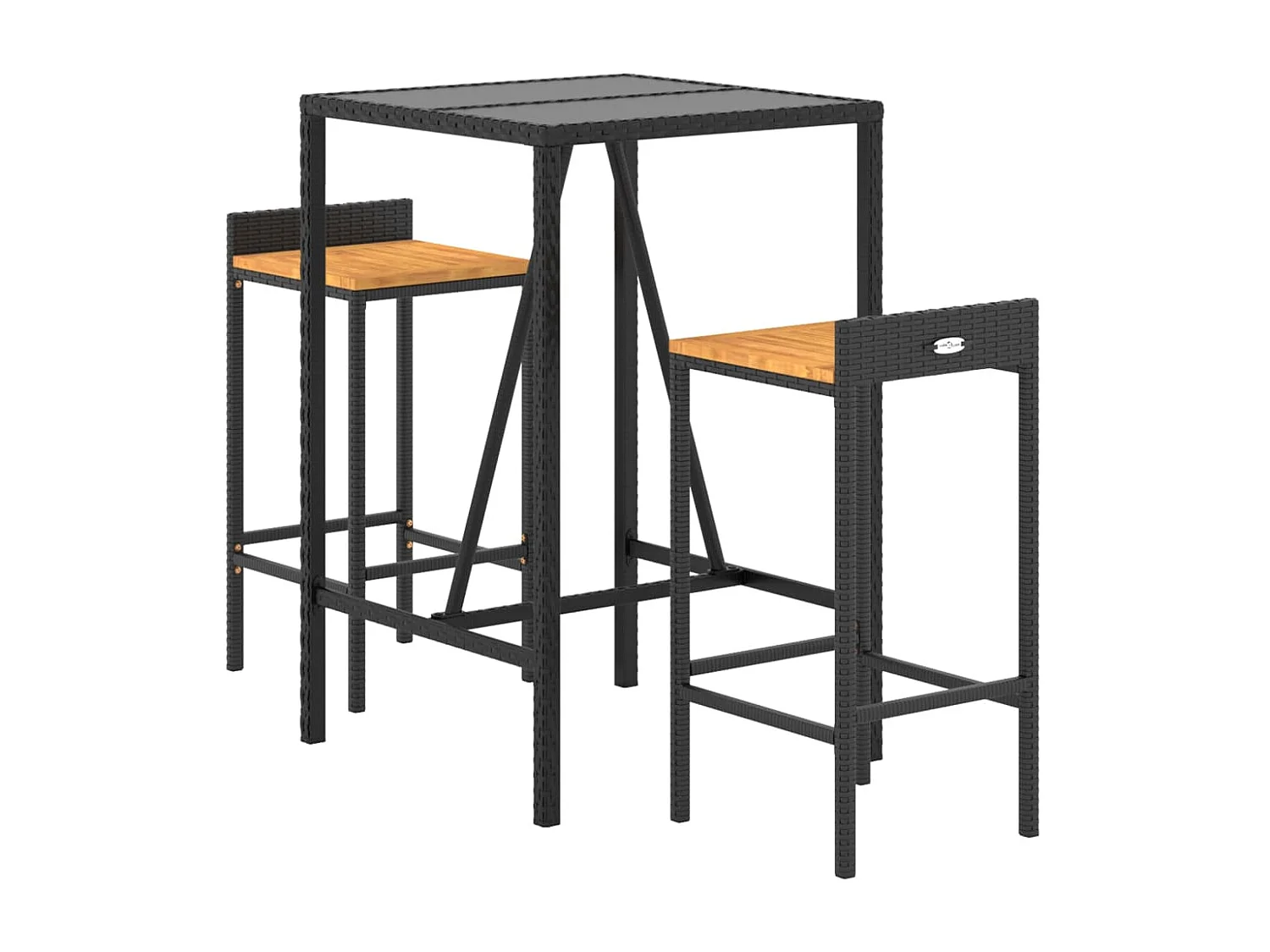 Ensemble de bar jardin 3 pcs noir poly rotin/bois massif acacia