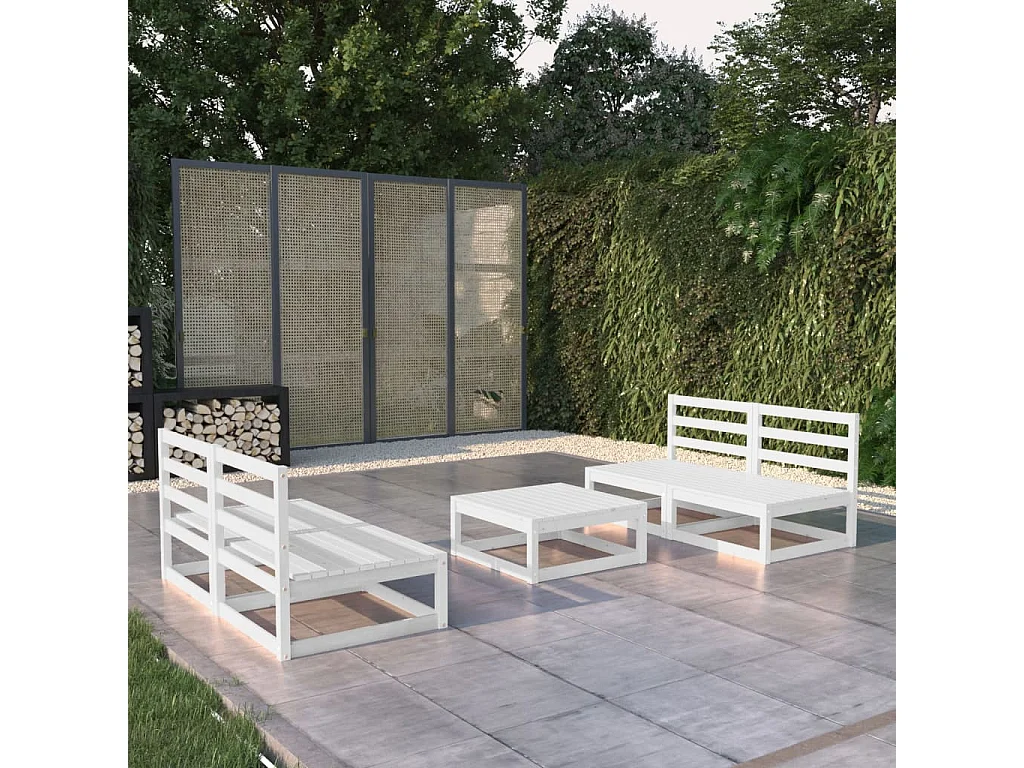 Salon de jardin 5 pcs Blanc Bois de pin massif