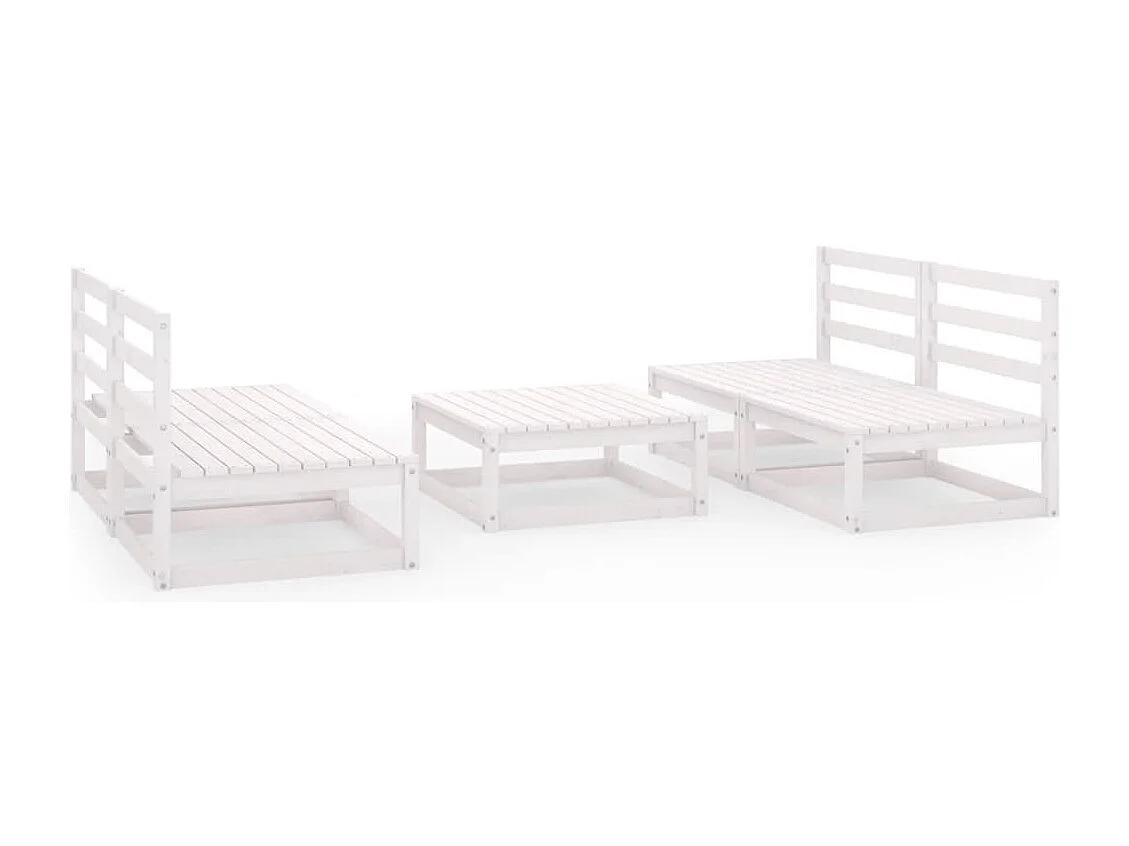 Salon de jardin 5 pcs Blanc Bois de pin massif