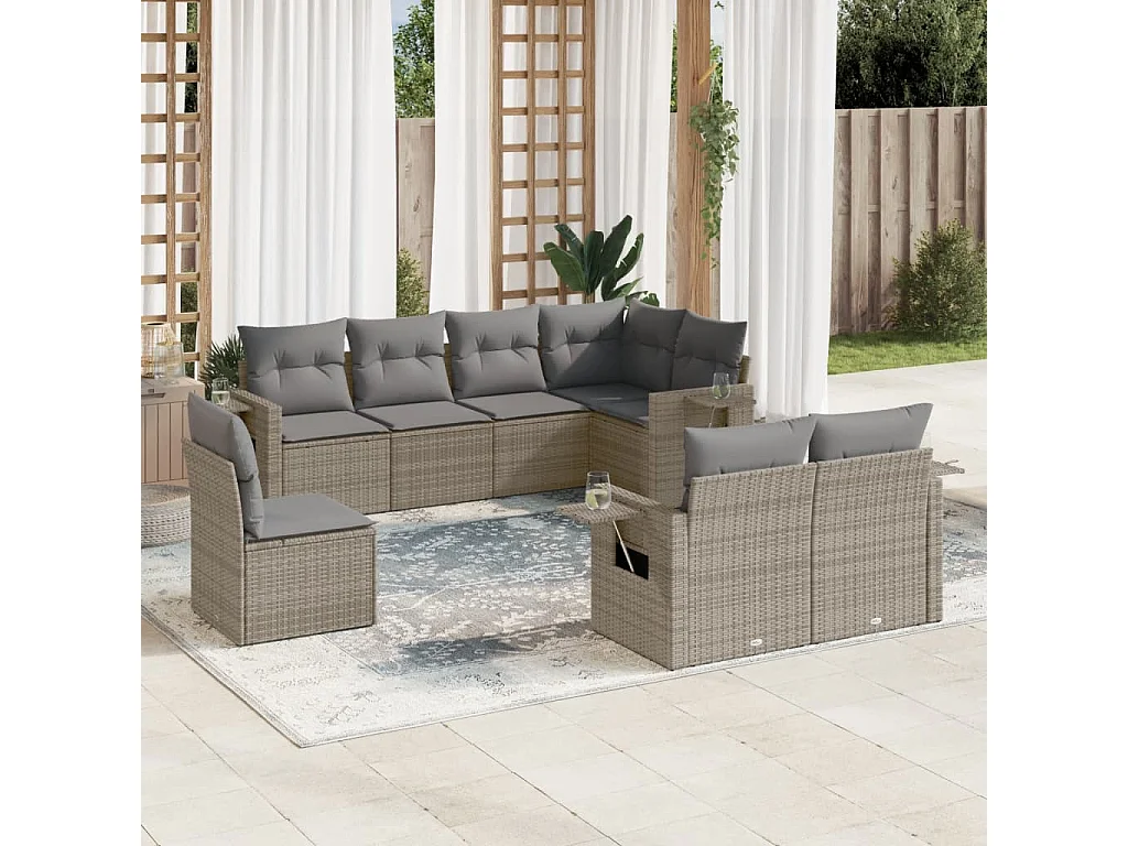 Set Divano da Giardino 8 pz con Cuscini Grigio in Polyrattan