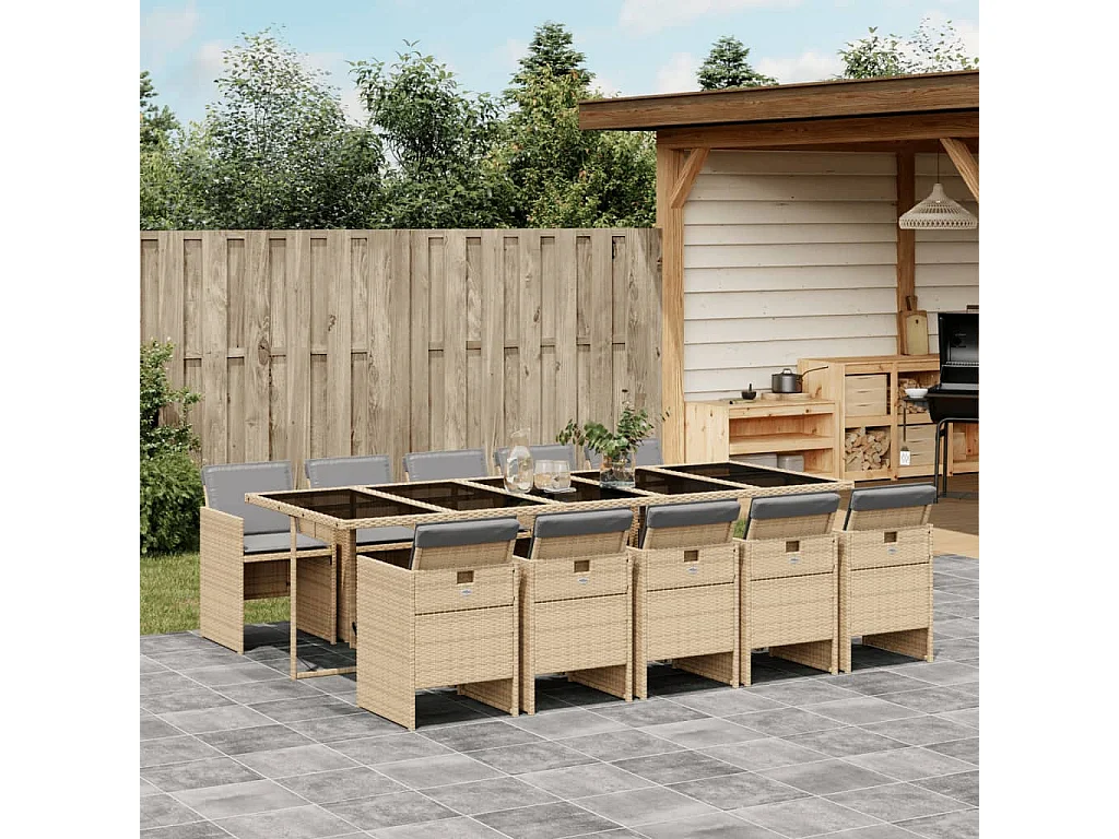11-delige Tuinset met kussens poly rattan gemengd beige