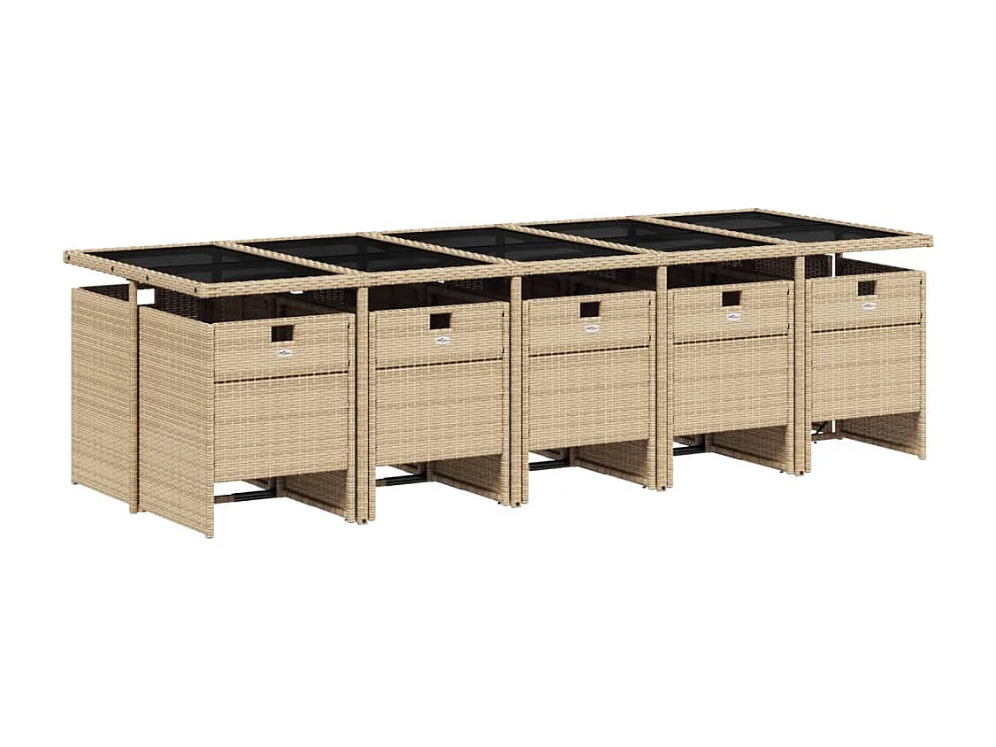 11-delige Tuinset met kussens poly rattan gemengd beige