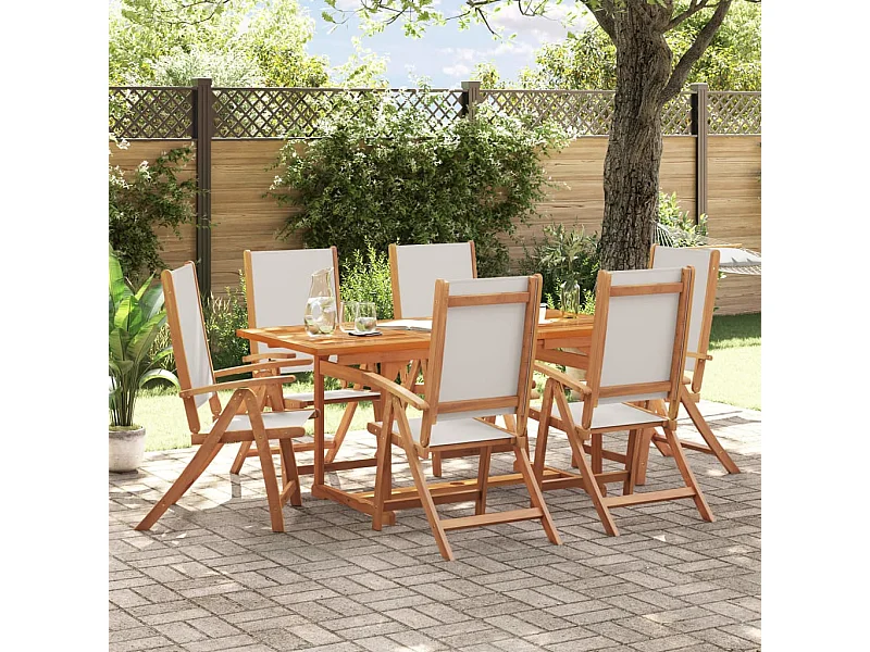 7 pcs conjunto de jantar para jardim acácia maciça e textilene