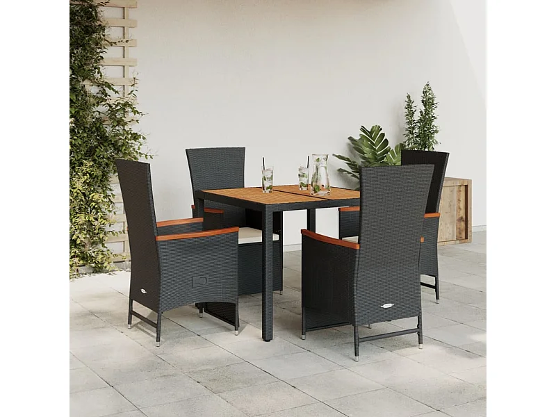 Ensemble à manger de jardin coussins 5pcs Noir Résine tressée