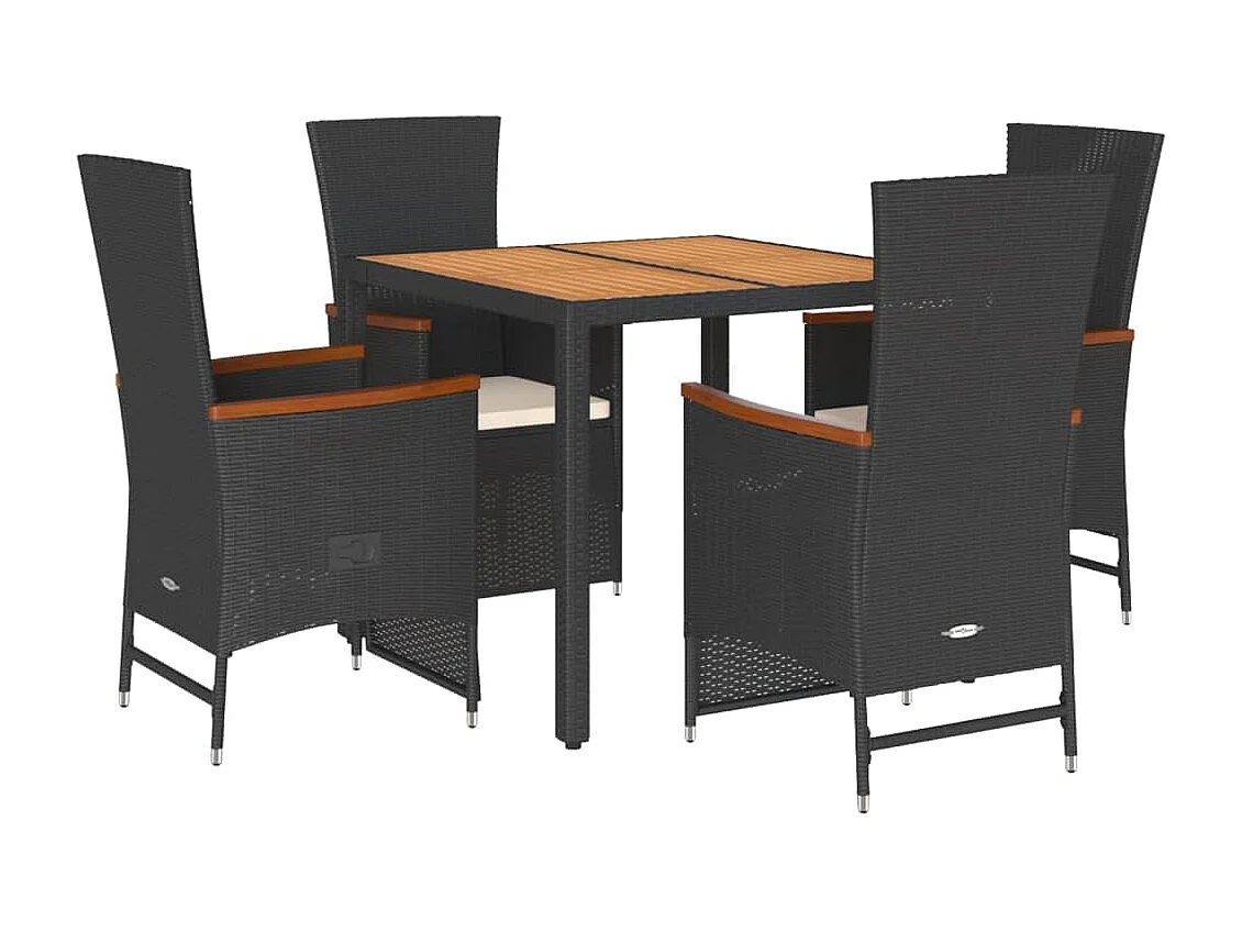 5-tlg. Garten-Essgruppe mit Kissen Schwarz Poly Rattan