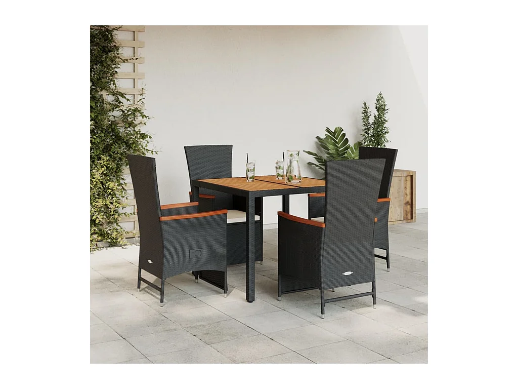 Ensemble à manger de jardin coussins 5pcs Noir Résine tressée