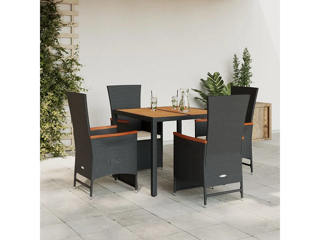 Set de muebles jardín 5 pzas con cojines ratán sintético negro