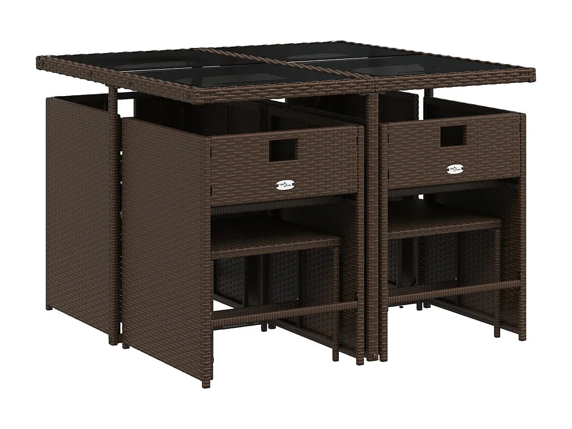 Ensemble à manger de jardin et coussins 9 pcs marron poly rotin