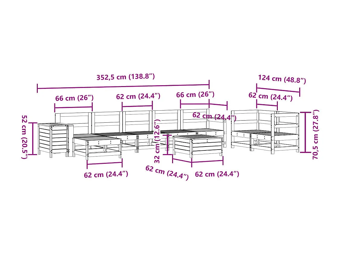 Set Divani da Giardino 7 pz in Legno Impregnato di Pino