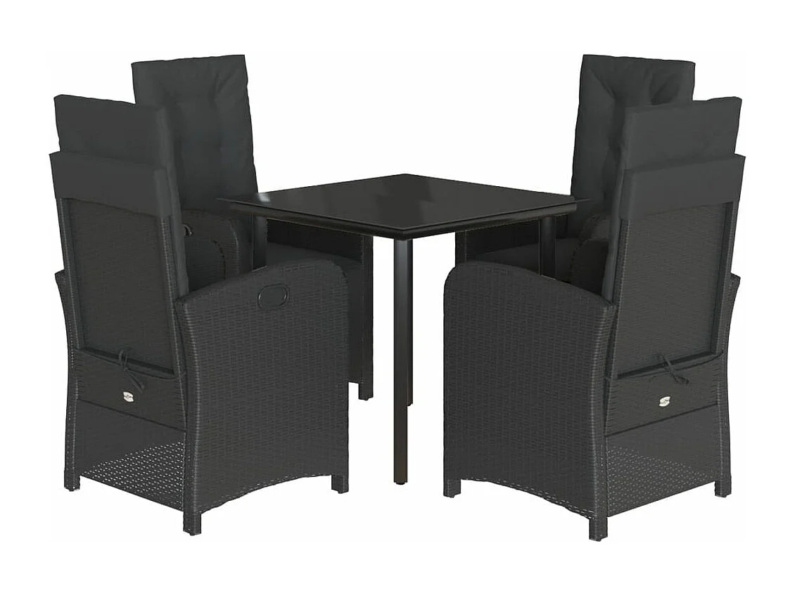 Ensemble à manger de jardin coussins 5pcs Noir Résine tressée