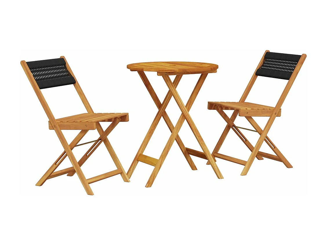 Ensemble de bistro 3 pcs noir polypropylène et bois massif