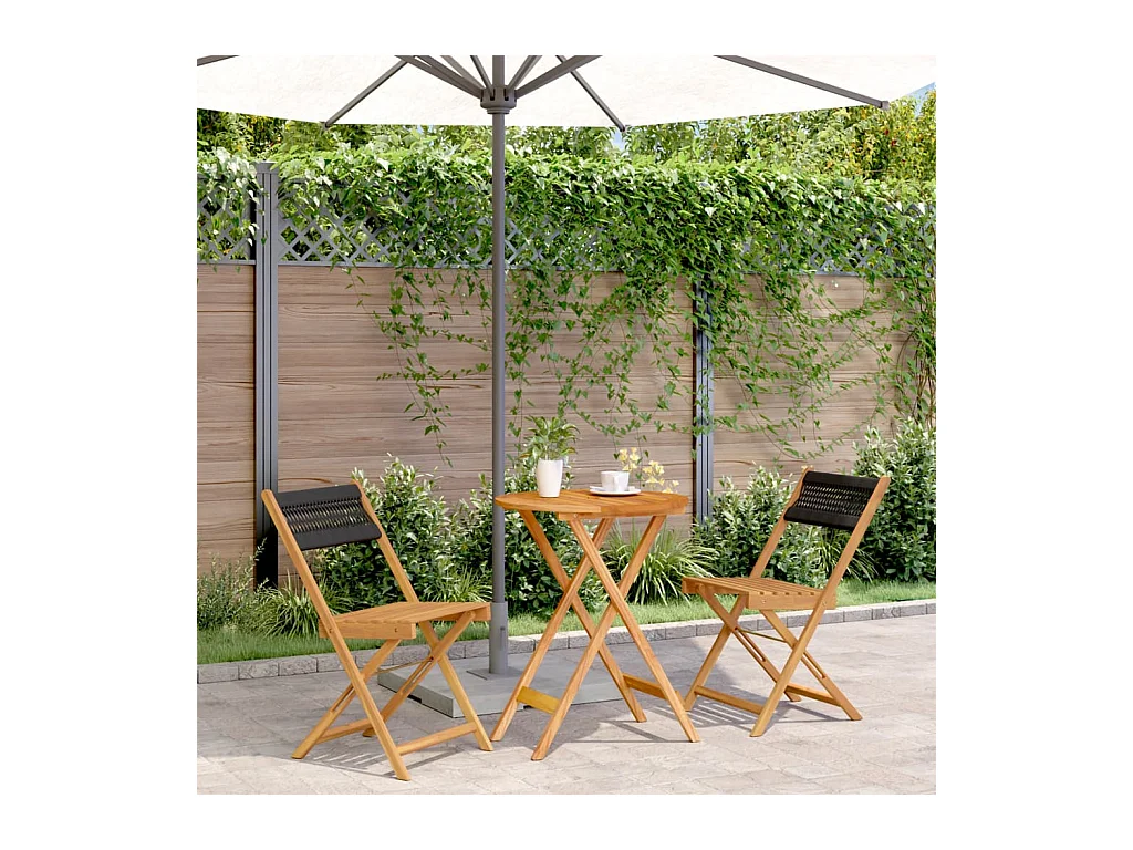 3-tlg. Bistro-Set Schwarz Polypropylen und Massivholz