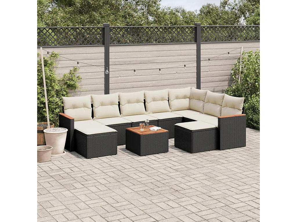 Salon de jardin 10 pcs avec coussins noir résine tressée