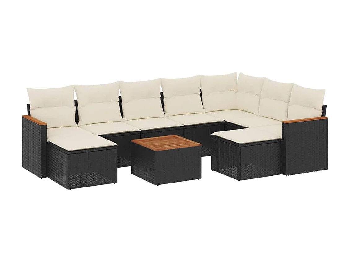 Salon de jardin 10 pcs avec coussins noir résine tressée