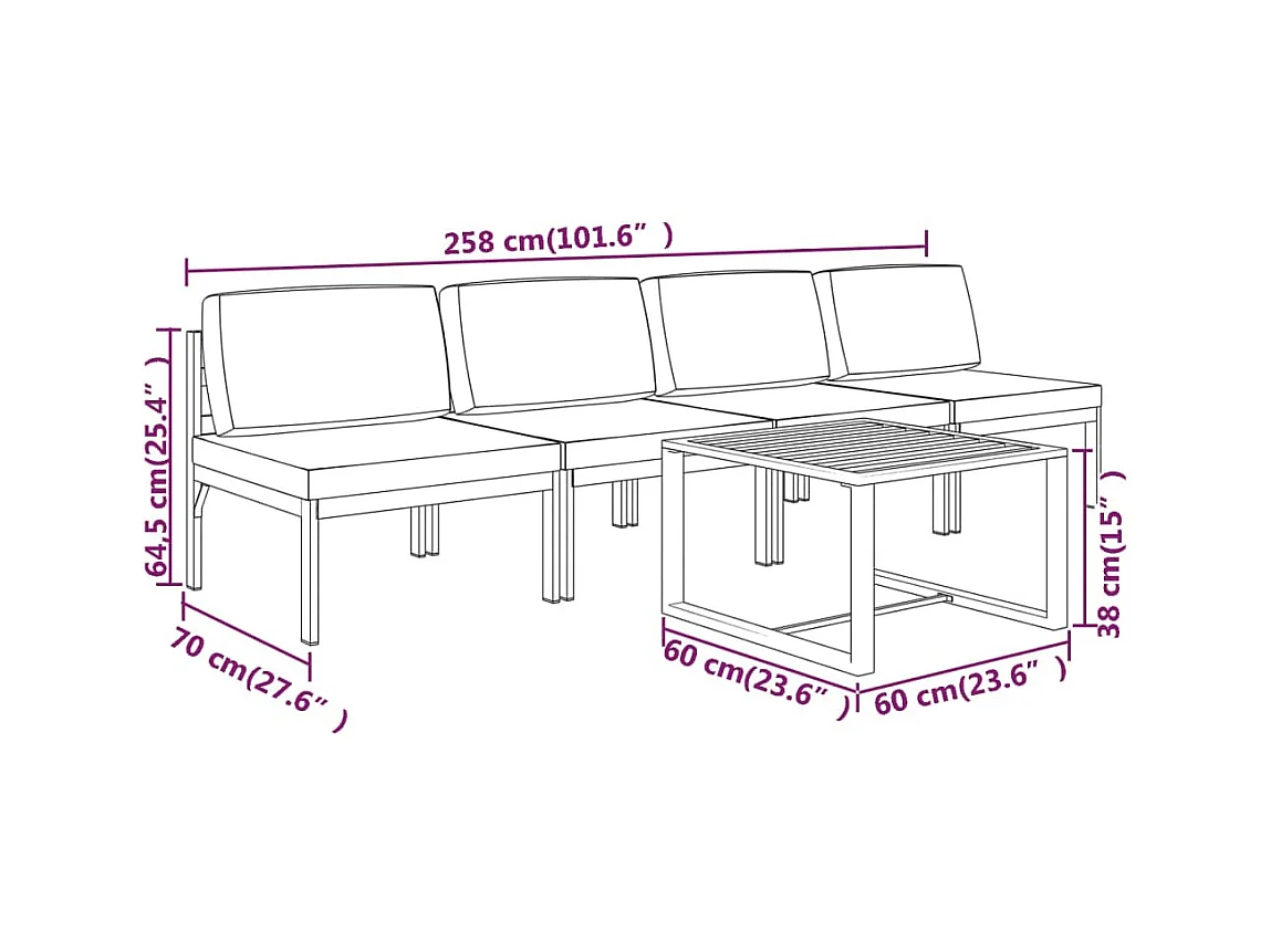 Salon de jardin 5 pcs avec coussins Aluminium Anthracite