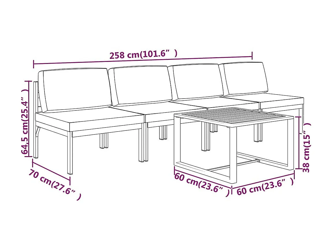 Salon de jardin 5 pcs avec coussins Aluminium Anthracite