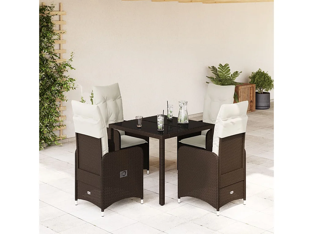 Ensemble de bistro de jardin 5 pcs coussins marron poly rotin