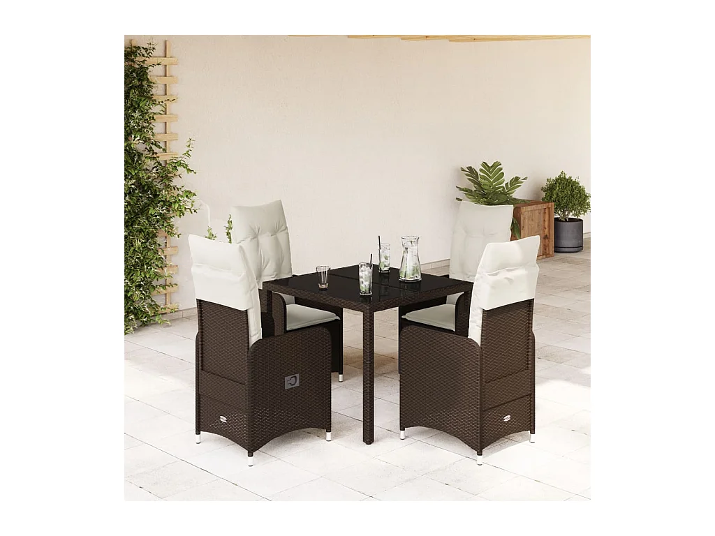 5-delige Bistroset met kussens poly rattan bruin