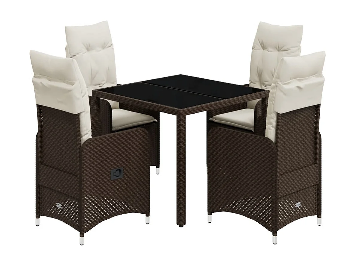 Set Bistrò da Giardino 5 pz con Cuscini in Polyrattan Marrone