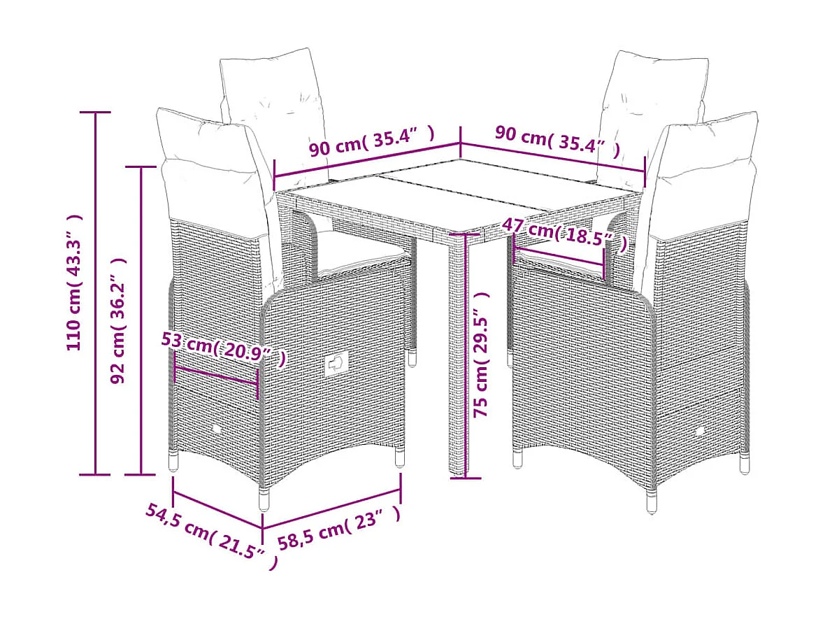 Set Bistrò da Giardino 5 pz con Cuscini in Polyrattan Marrone
