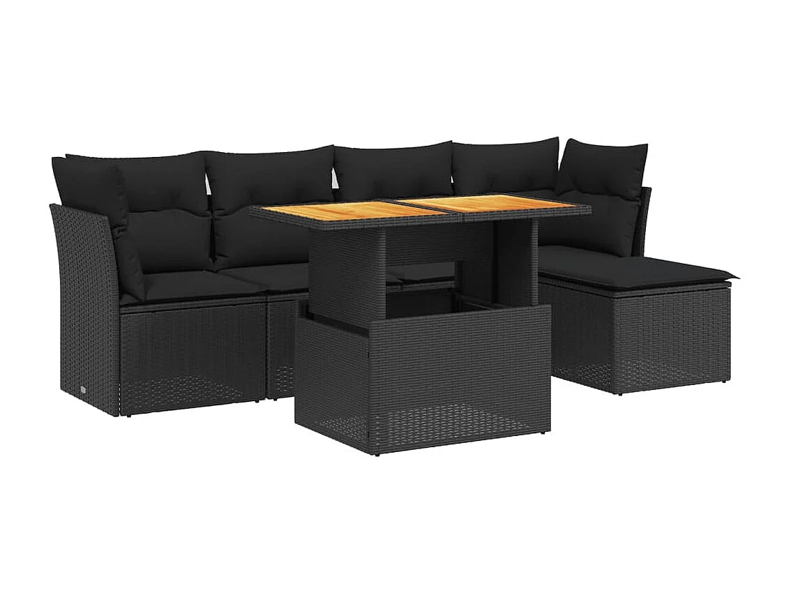 6-tlg. Garten-Sofagarnitur mit Kissen Schwarz Poly Rattan