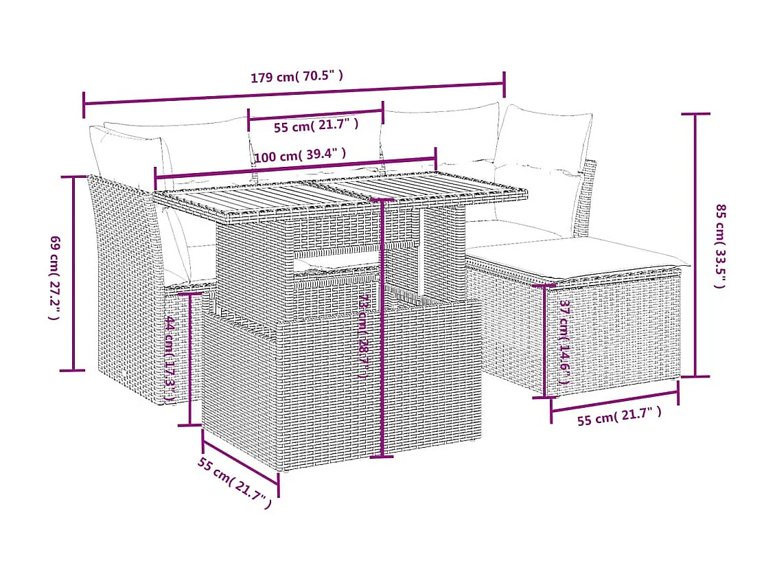6-tlg. Garten-Sofagarnitur mit Kissen Schwarz Poly Rattan