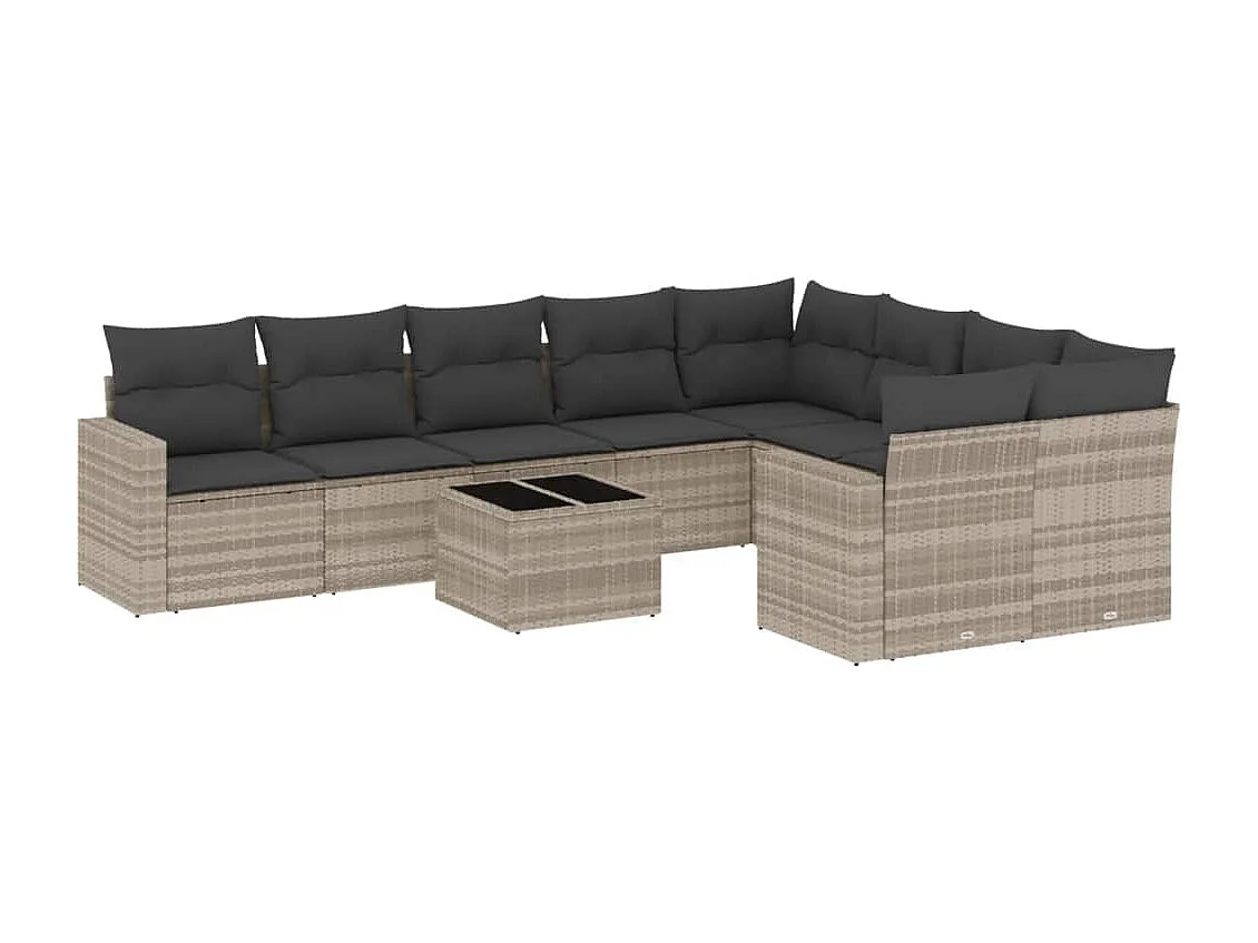Salon de jardin avec coussins 10 pcs gris clair résine tressée