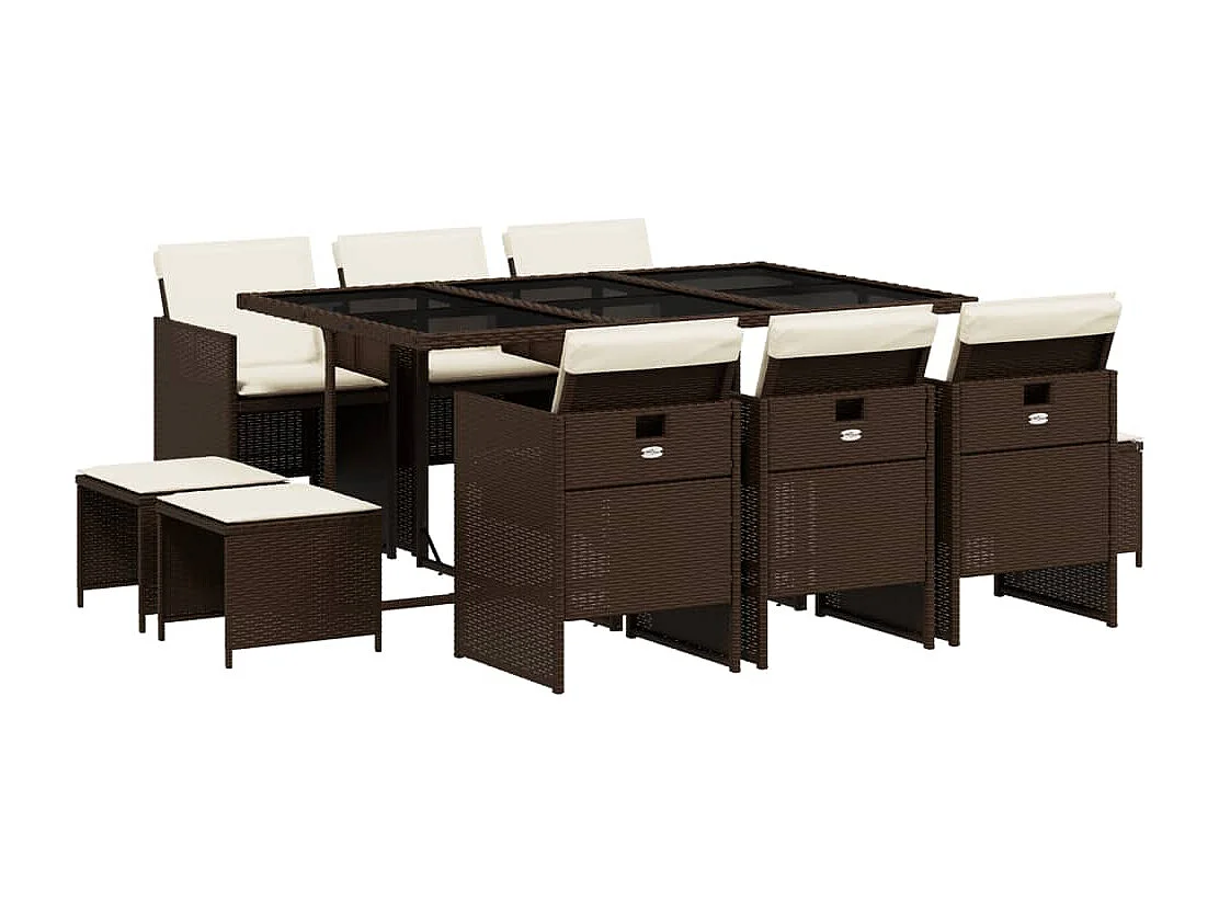 Ensemble à manger de jardin et coussins 11 pcs marron rotin