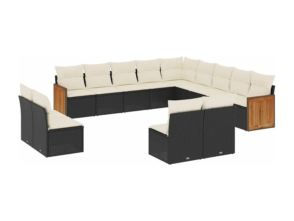 Salon de jardin avec coussins 13 pcs noir résine tressée