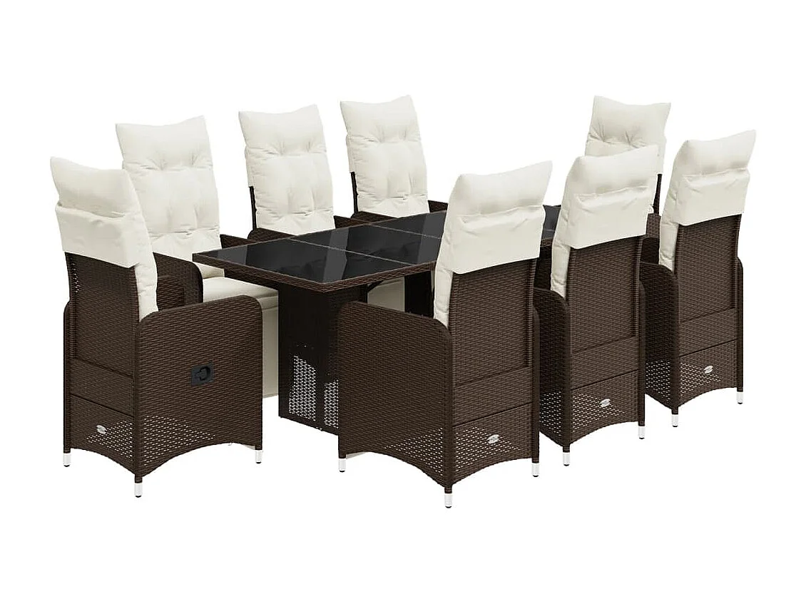 Set Bistrò da Giardino 9 pz con Cuscini in Polyrattan Marrone