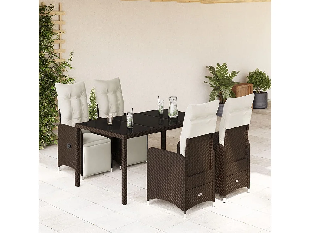 Ensemble de bistro de jardin 5 pcs coussins marron poly rotin