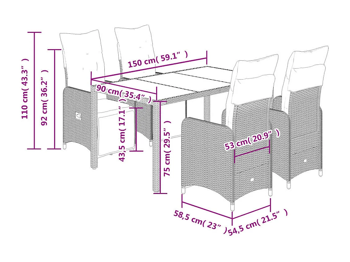 Ensemble de bistro de jardin 5 pcs coussins marron poly rotin