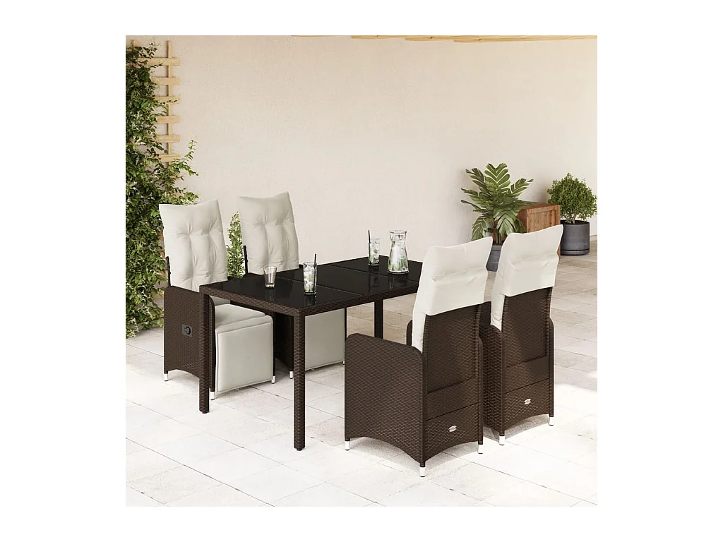 Set Bistrò da Giardino 5 pz con Cuscini in Polyrattan Marrone