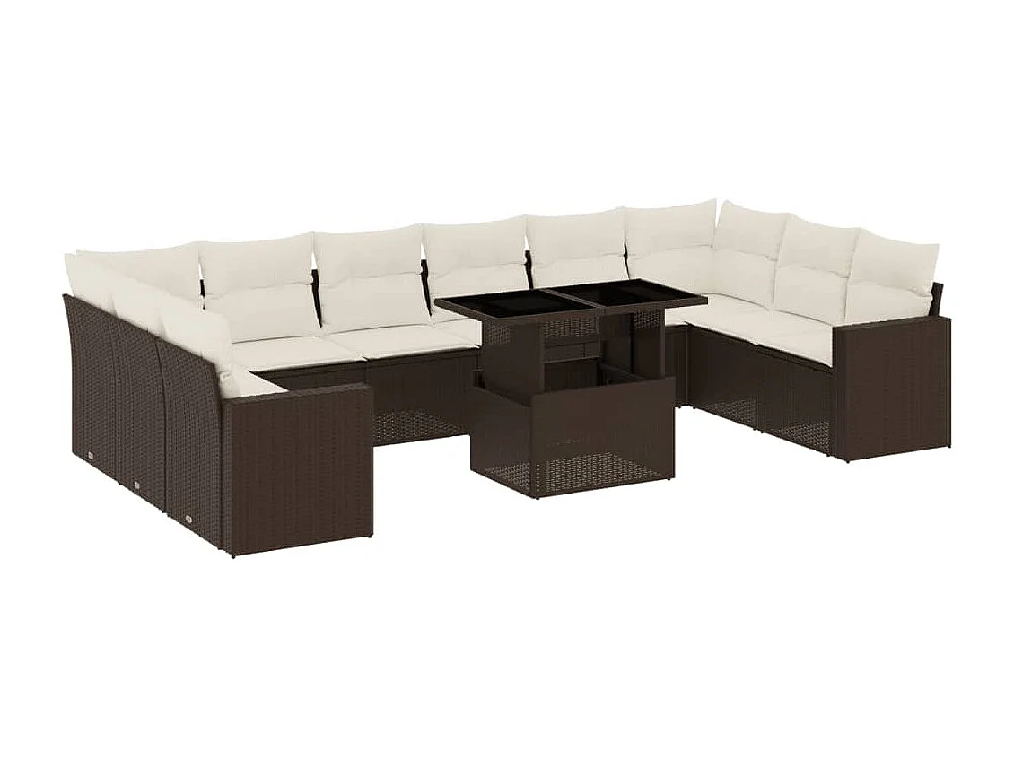 Salon de jardin et coussins 11 pcs marron résine tressée