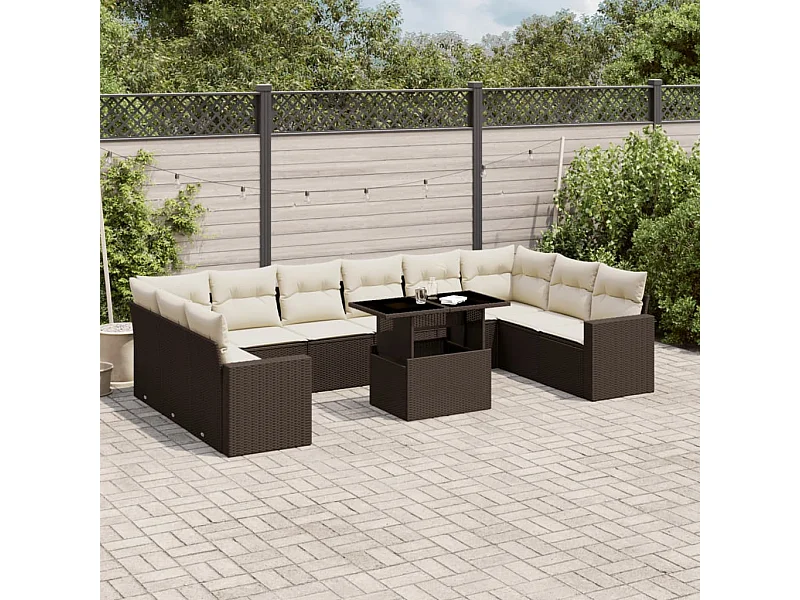 Salon de jardin et coussins 11 pcs marron résine tressée